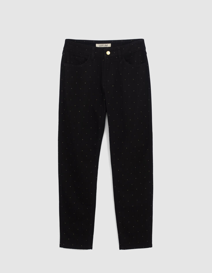 I.Code black boyfit jeans with gold polka dots-5