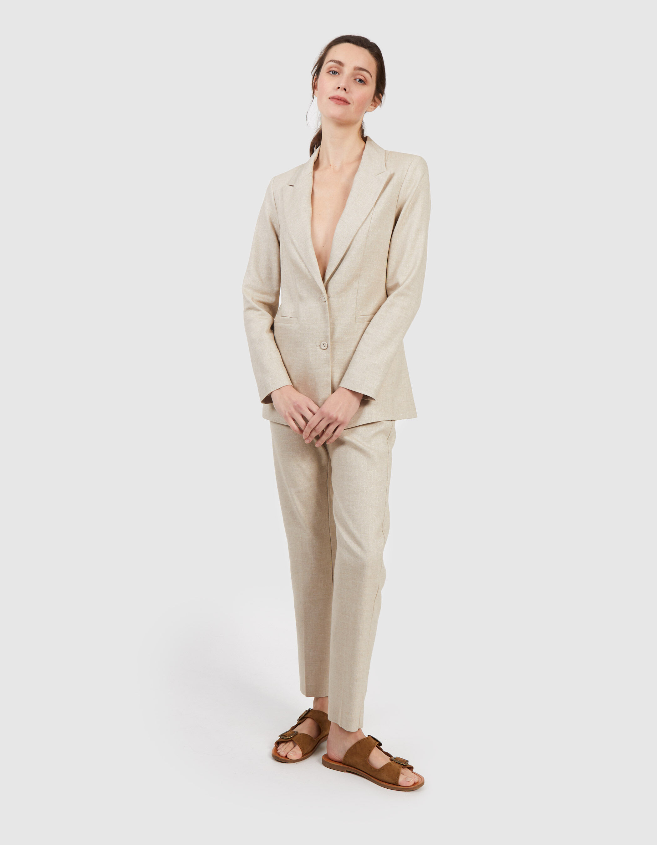 Veste de costume beige irise lin melange I.Code