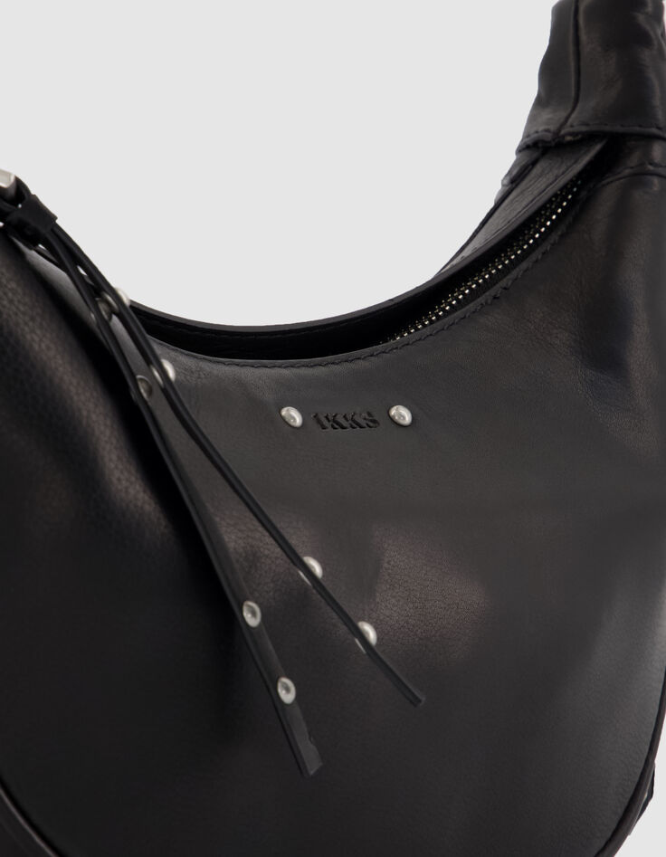 Schwarzes genarbtes Leder Allane halbmondf&ouml;rmige Tasche Gr&ouml;&szlig;e S Damen-4