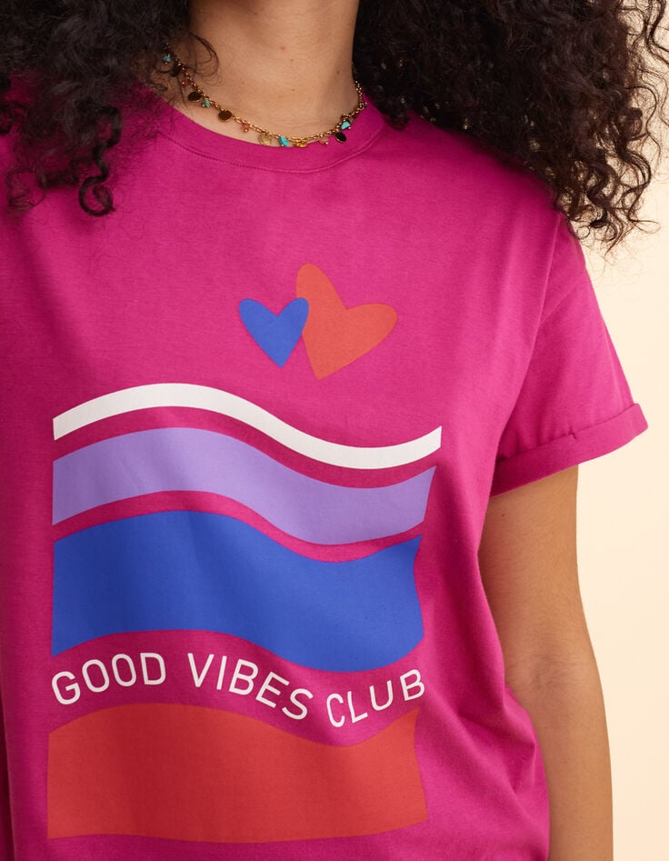 T-shirt rose message, rayures, cœurs I.Code-6 T-shirt rose message, rayures, cœurs I.Code-6