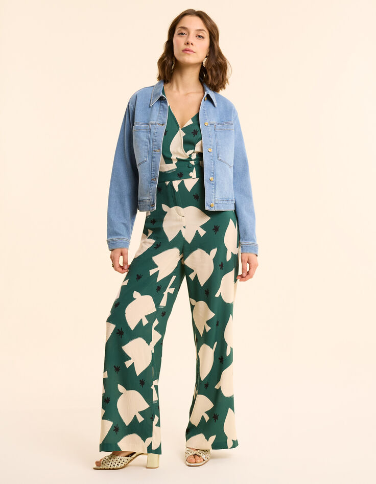 Combinaison-pantalon verte imprimé maxi oiseaux I.Code-6