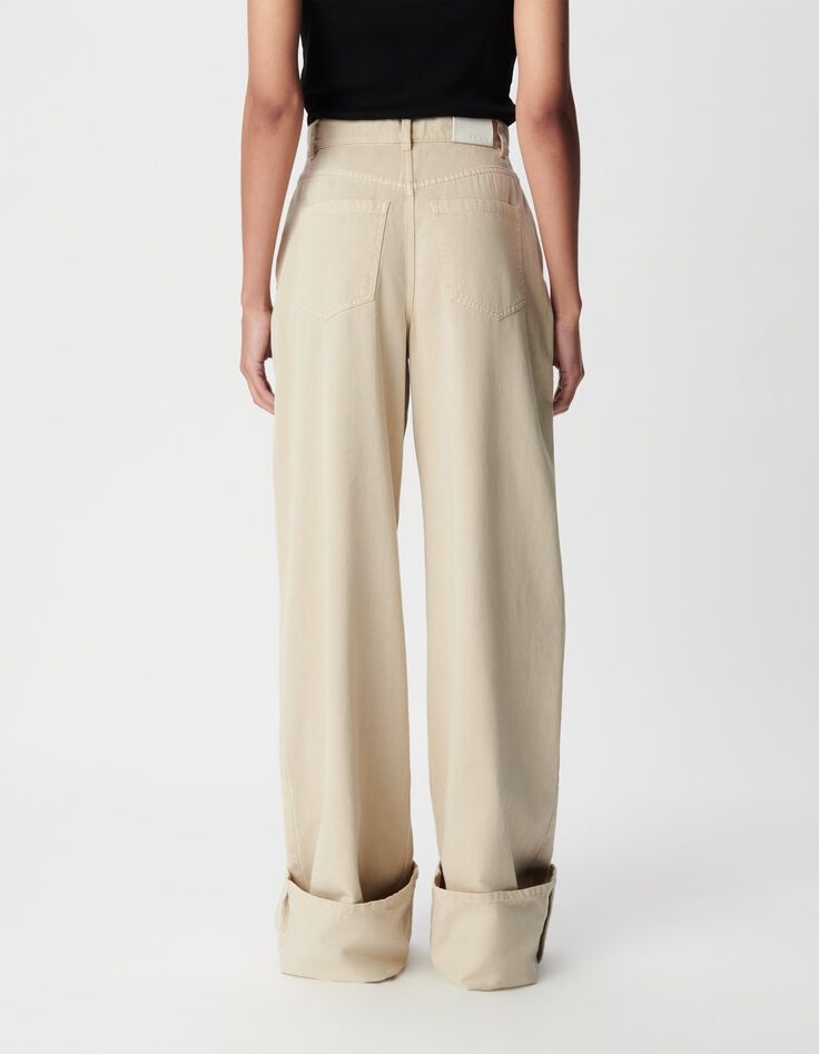 Beigefarbene Jeans mit hoher Taille und weitem Bein f&uuml;r Damen-4
