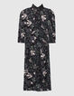 Schwarzes Midi-Damenkleid mit Orchideenprint-5