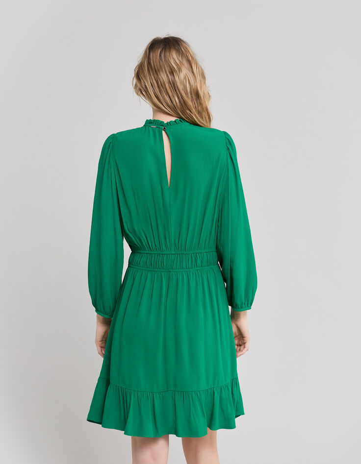 Mintgr&uuml;nes Upcycling-Damenkleid mit Krauskragen-3