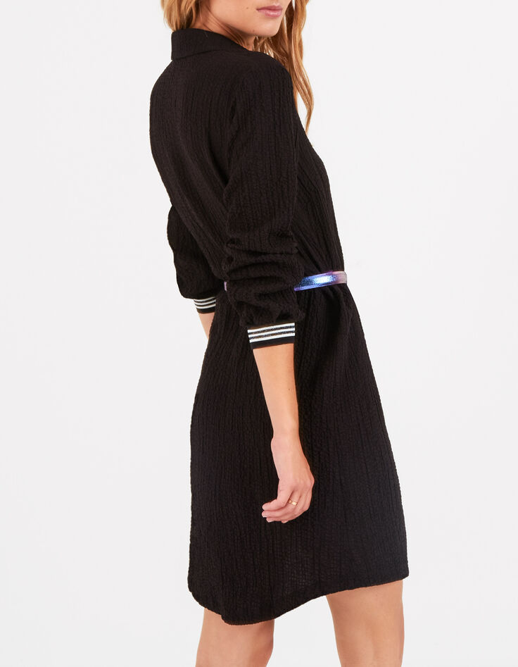 I.Code black seersucker press studded shirt dress-3