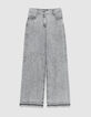 Edie Damen Jeans mit hoher Taille und weitem Bein, grau, mit Fransen an der Unterseite-6