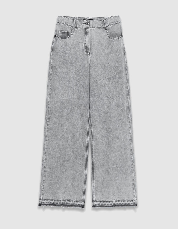 Edie Damen Jeans mit hoher Taille und weitem Bein, grau, mit Fransen an der Unterseite-6
