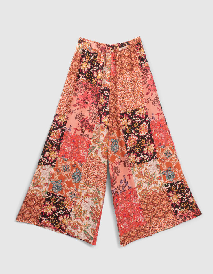Pantalon large rose thé imprimé patchwork floral I.Code-9