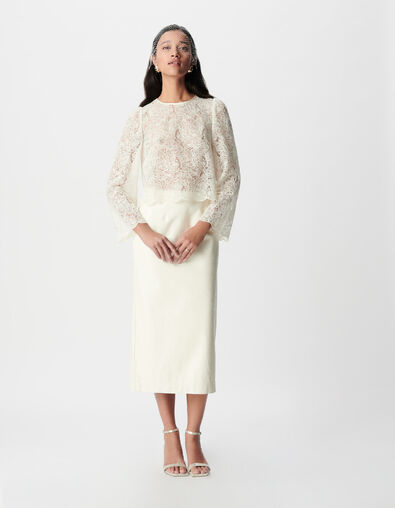 Damen kurze Bluse aus wei&szlig;er Spitze - IKKS