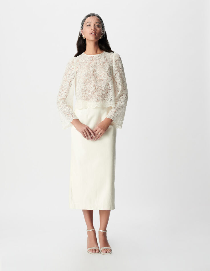 Damen kurze Bluse aus wei&szlig;er Spitze-1