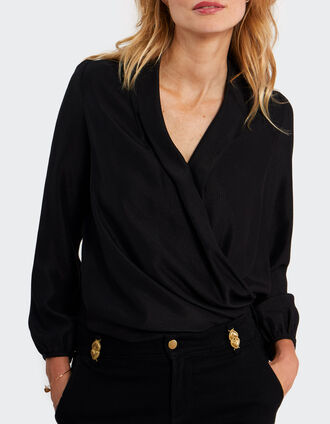 I.Code black shawl collar blouse