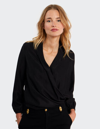 I.Code black shawl collar blouse
