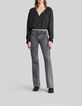 Ausgestellte schwarze Damen-Cargo-Jeans in Washed-Optik -1