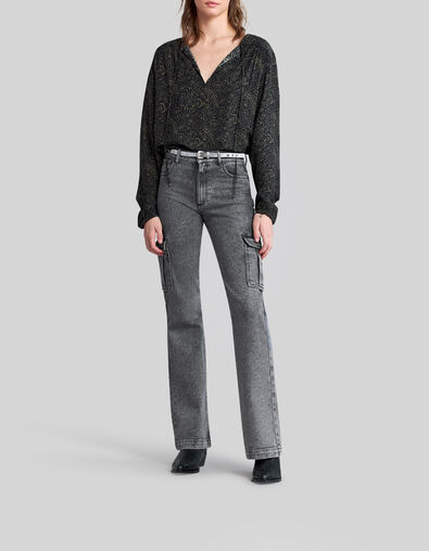 Ausgestellte schwarze Damen-Cargo-Jeans in Washed-Optik  - IKKS