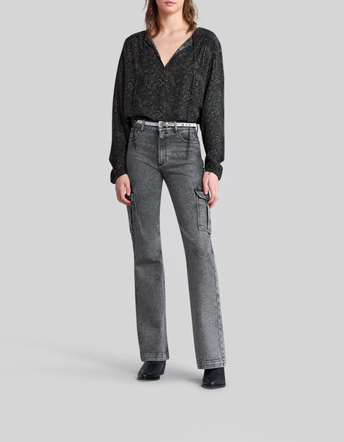 Ausgestellte schwarze Damen-Cargo-Jeans in Washed-Optik  - IKKS