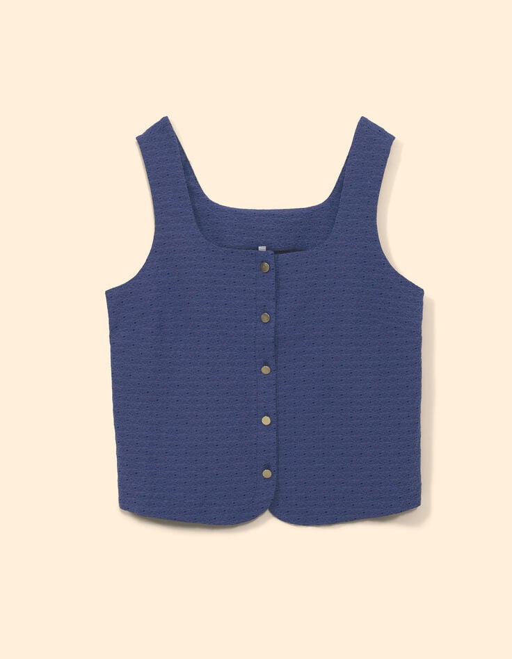 Top bleu jacquard fantaisie boutonné I.Code-5 Top bleu jacquard fantaisie boutonné I.Code-5