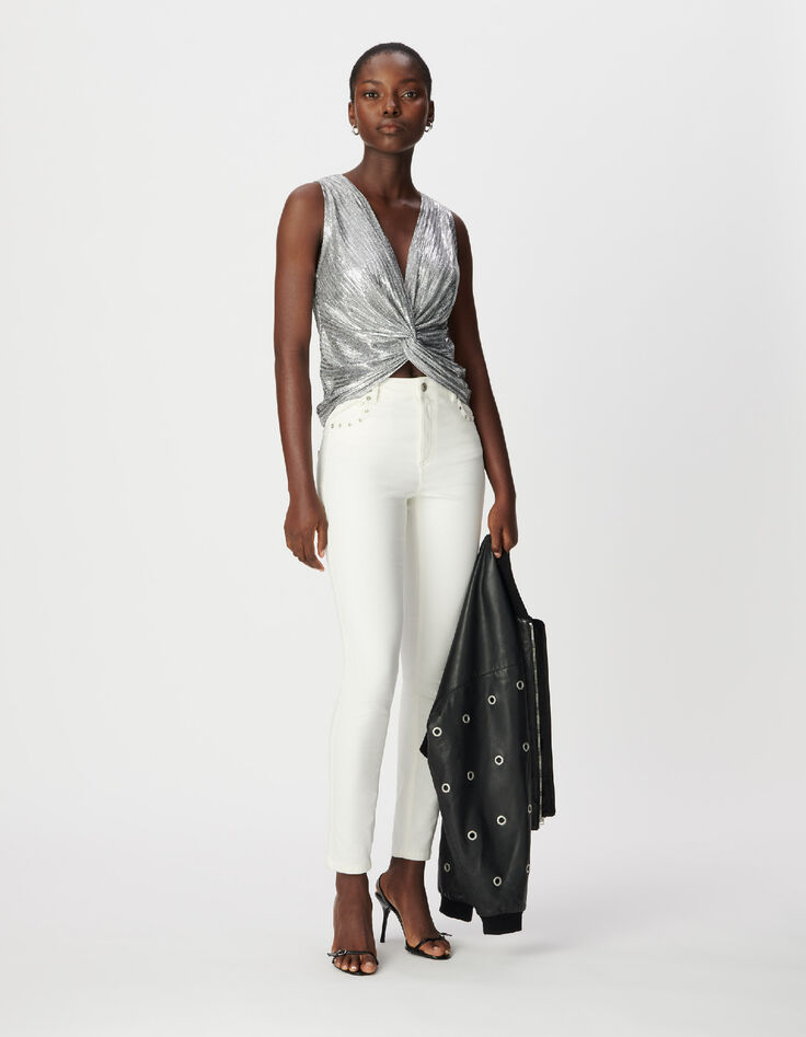 7/8 hohe Taille wei&szlig;e schmale Jeans Nina Damen-1