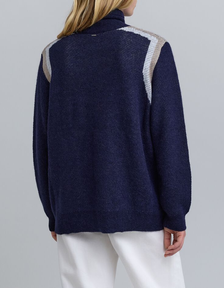 Gestreifter Jacquard-Pullover f&uuml;r Damen in Marineblau-3