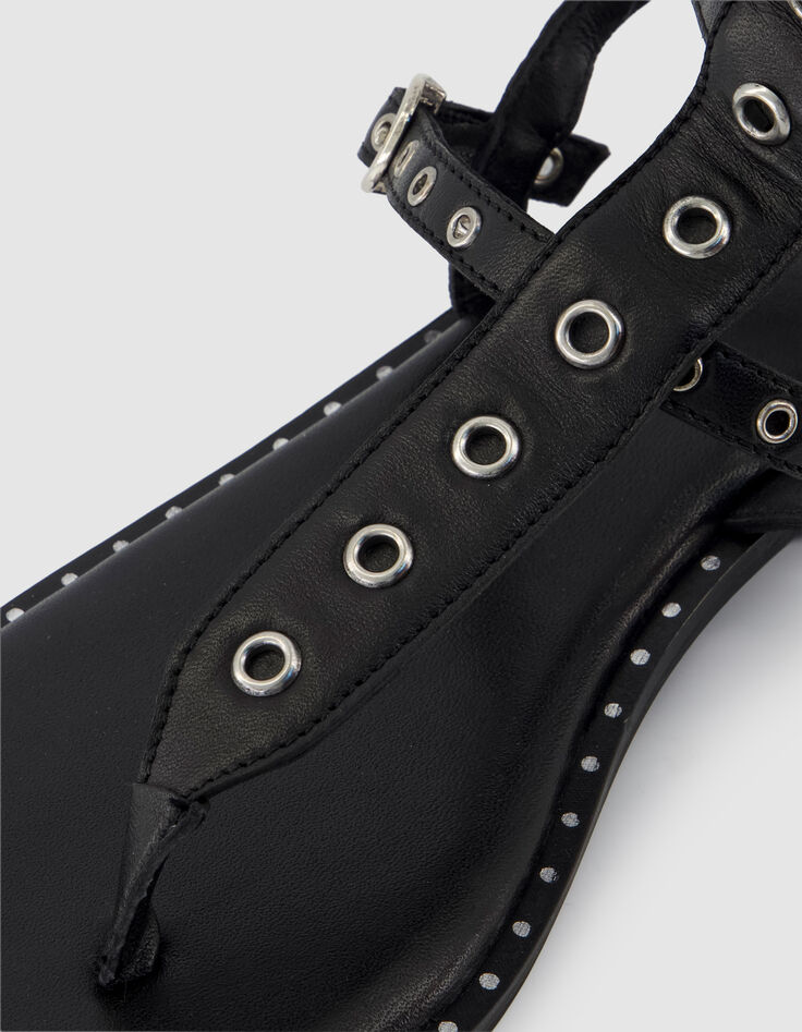 Flache Damen-Sandalen aus schwarzem Leder von Spartan-4