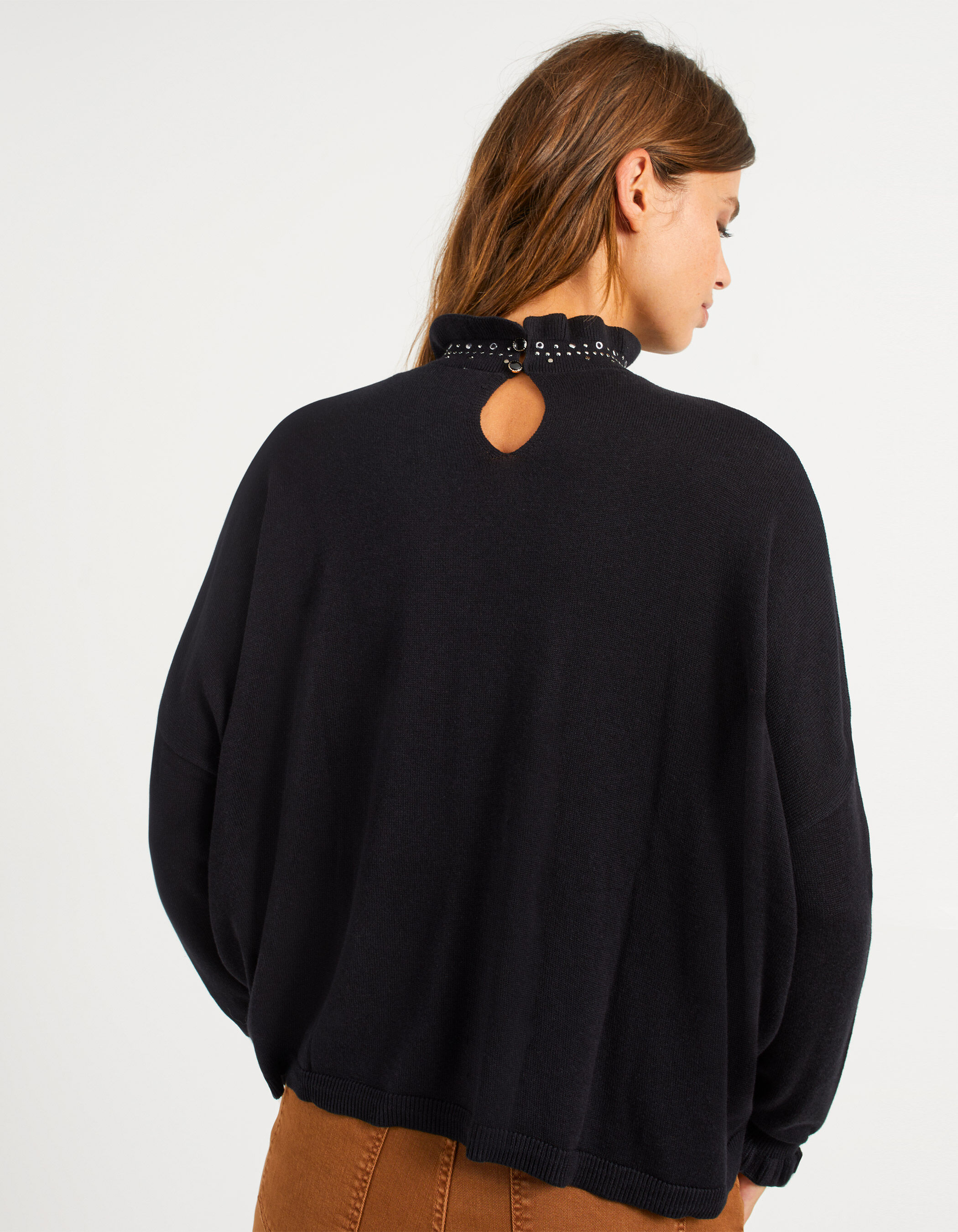 I.Code black cape sweater with studded Victorian collar