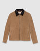 Beiger Velourslederjacke schwarzer Kragen-9