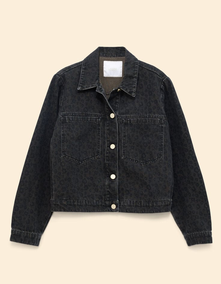 Bruin jeansjasje luipaardprint I.Code-7 Bruin jeansjasje luipaardprint I.Code-7