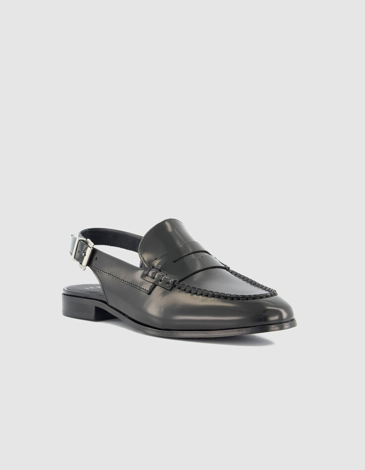 Schwarze Damen Leder Slingback Loafers-2