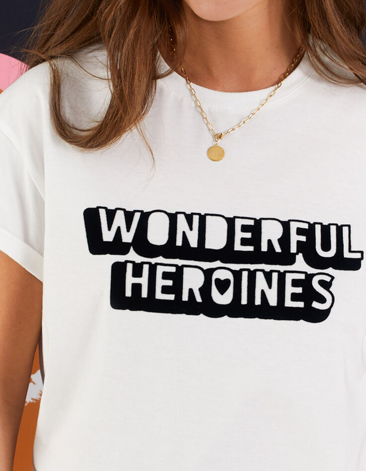 Weißes T-Shirt mit aufgeflockter Message aus Samt I.Code-3