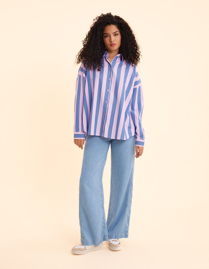 Chemise bleue motif rayures parme I.Code-8