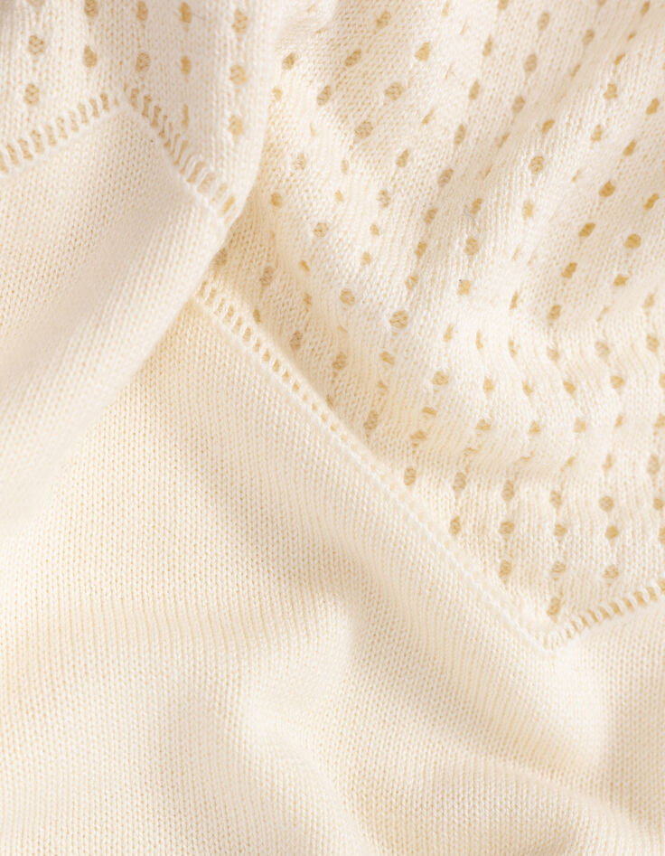 I.Code white openwork knit sweater with burgundy stripes-8
