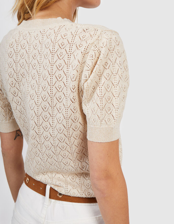I.Code ecru openwork fine knit short-sleeve sweater - I.CODE