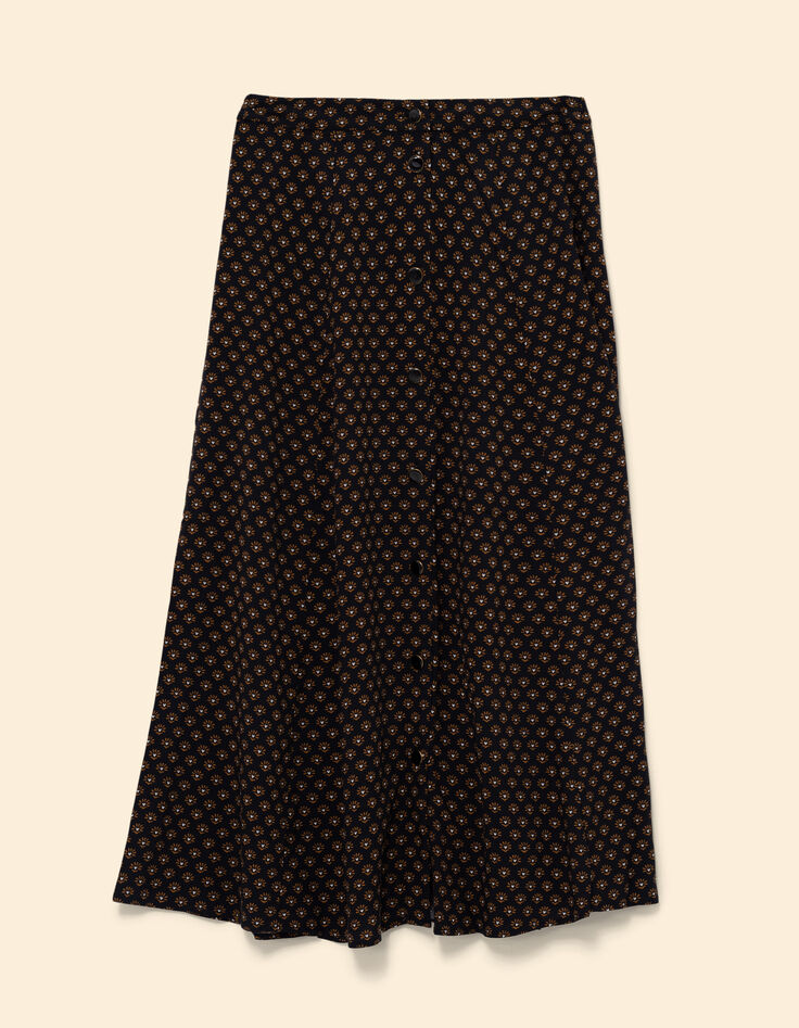 Jupe midi noire imprimé floral cœur I.Code-7