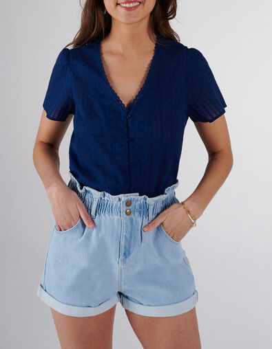 I.Code indigo striped jacquard blouse
