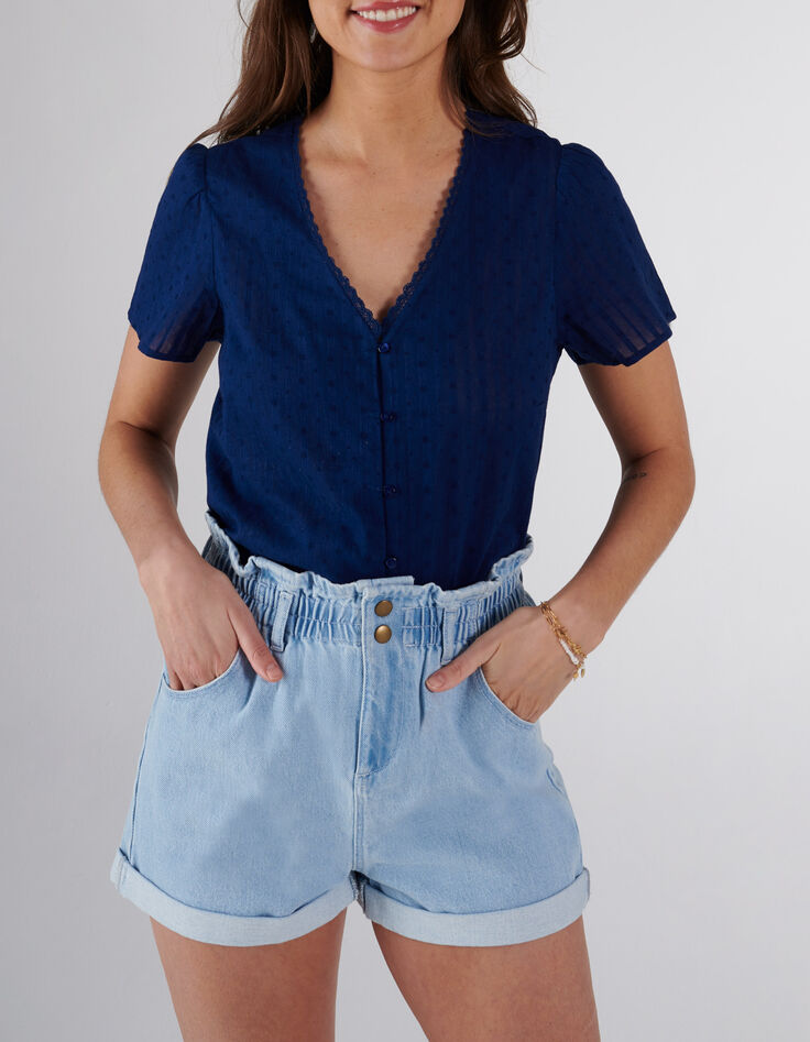 I.Code indigo striped jacquard blouse-1