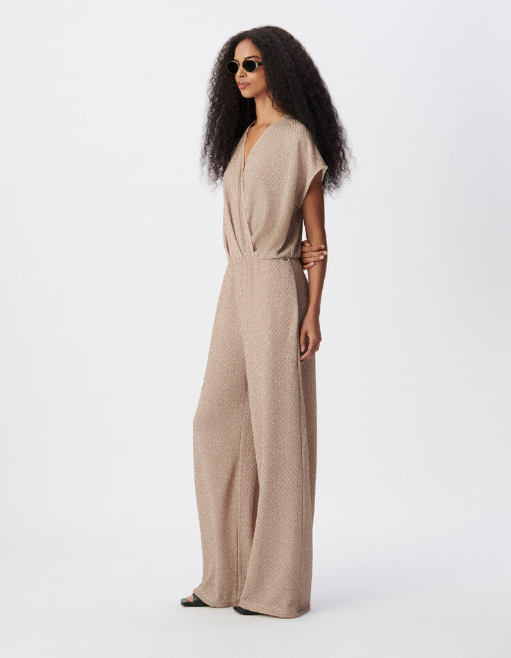 Beige Fischgr&auml;ten-Lurex-Hosenanzug f&uuml;r Frauen-2