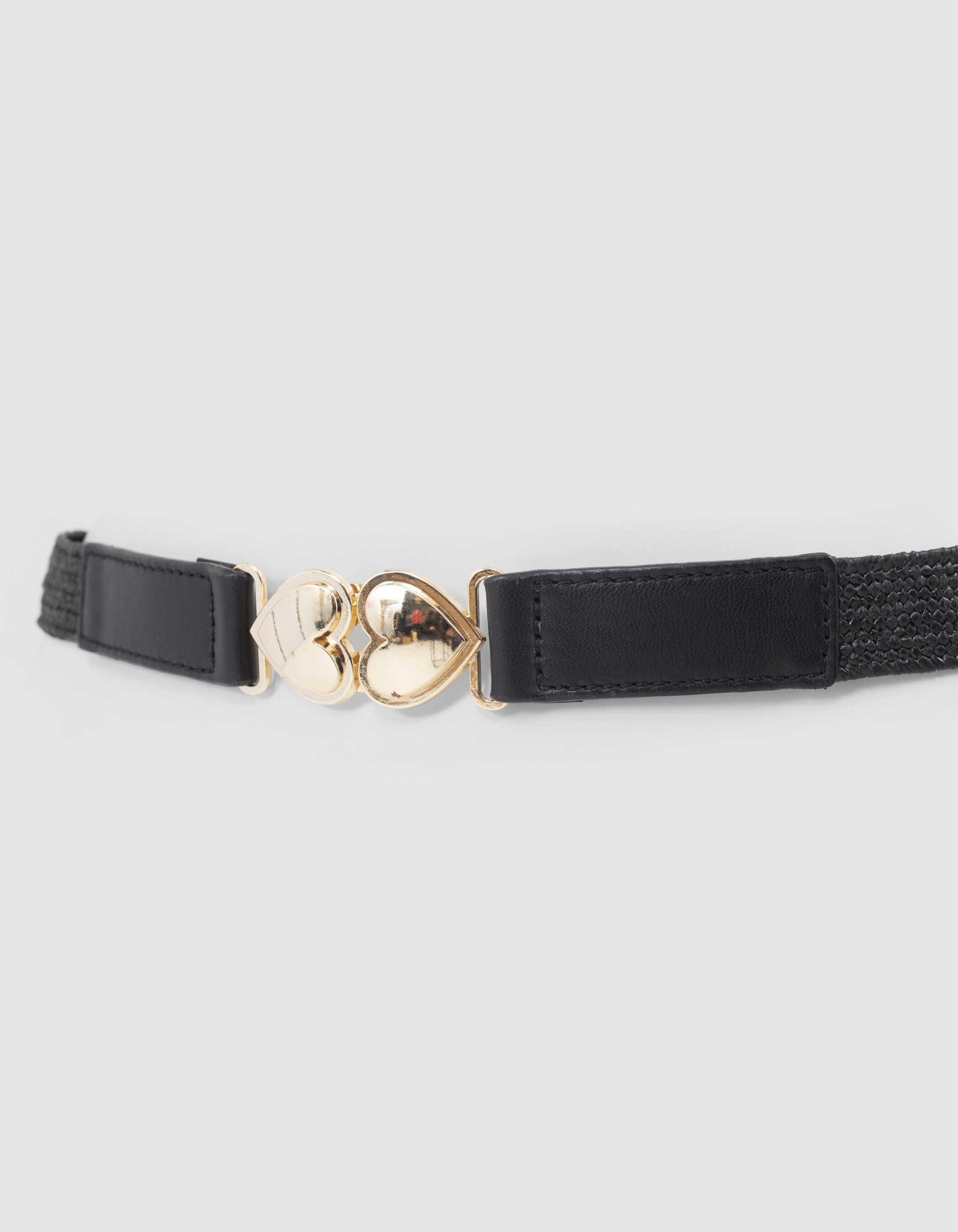 I.CODE black elasticated belt with double heart buckle