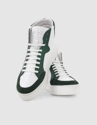 I.Code imperial green and white high-top trainers