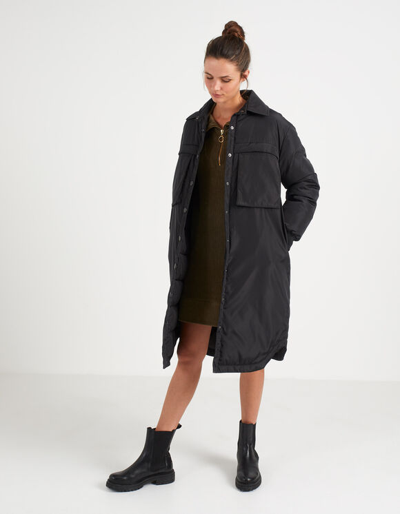 I.Code black long padded jacket with XL pockets
