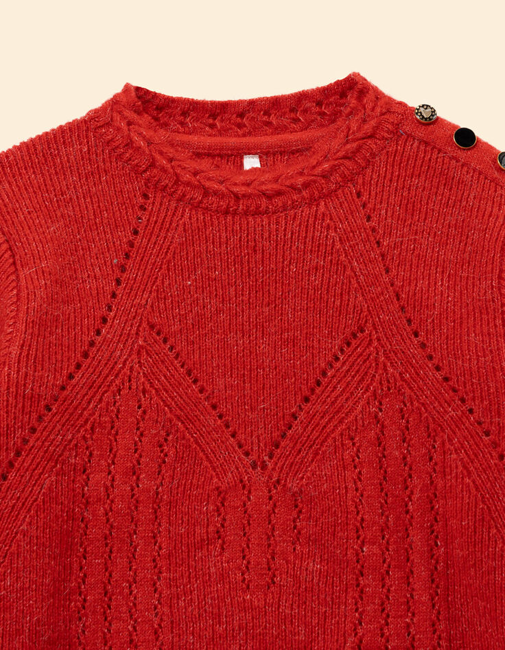 Orangener Strickpullover Schulterknöpfe I.Code-3