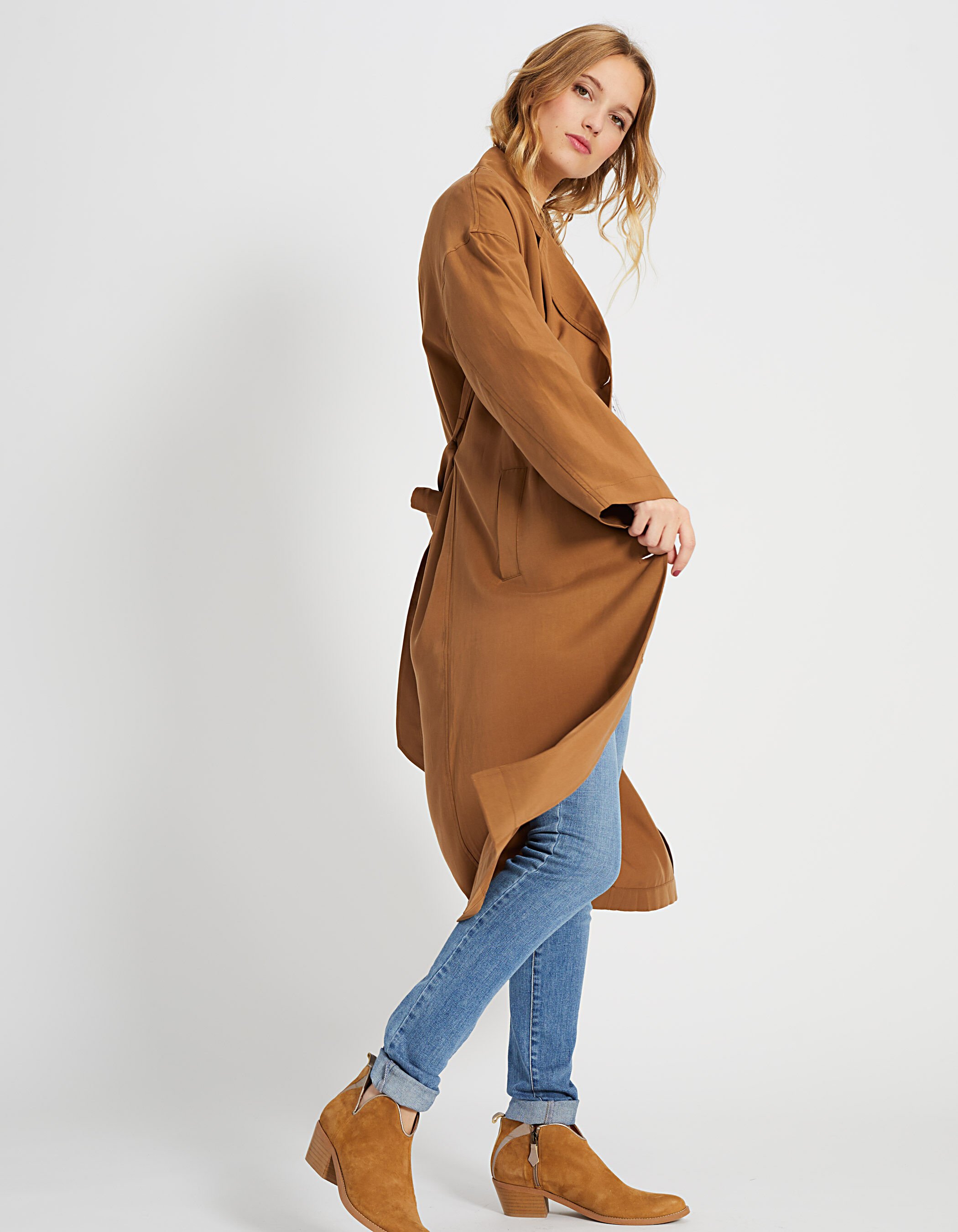 I.Code sand long flowing coat