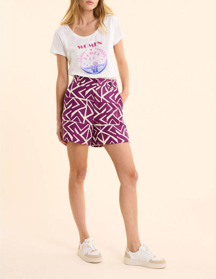 Jacquard-Shorts in Violett mit grafischem Muster von I.Code-7 Jacquard-Shorts in Violett mit grafischem Muster von I.Code-7