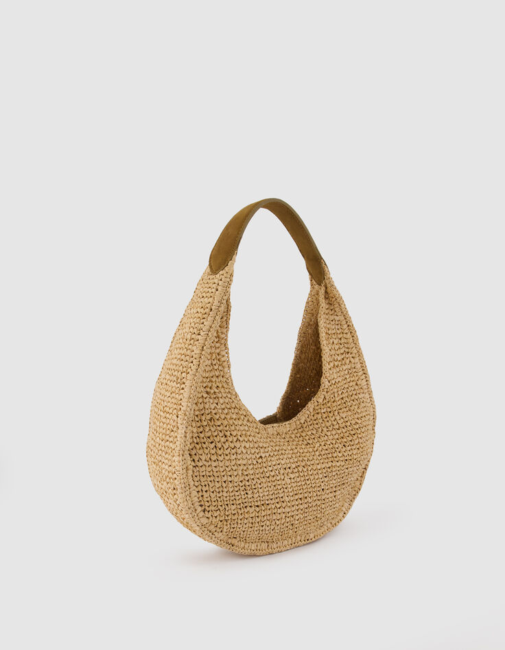 Allane Damen beige geflochtene Halbmond-Tasche aus Bast-3
