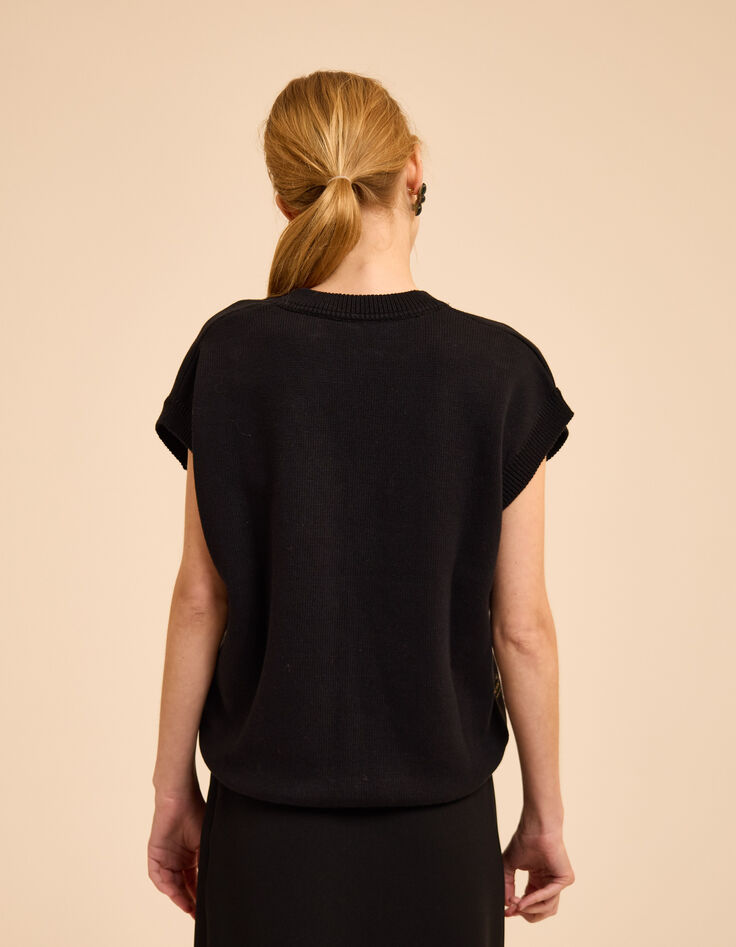 Schwarzer ärmelloser Strickpulli Lurexstreifen I.Code-4