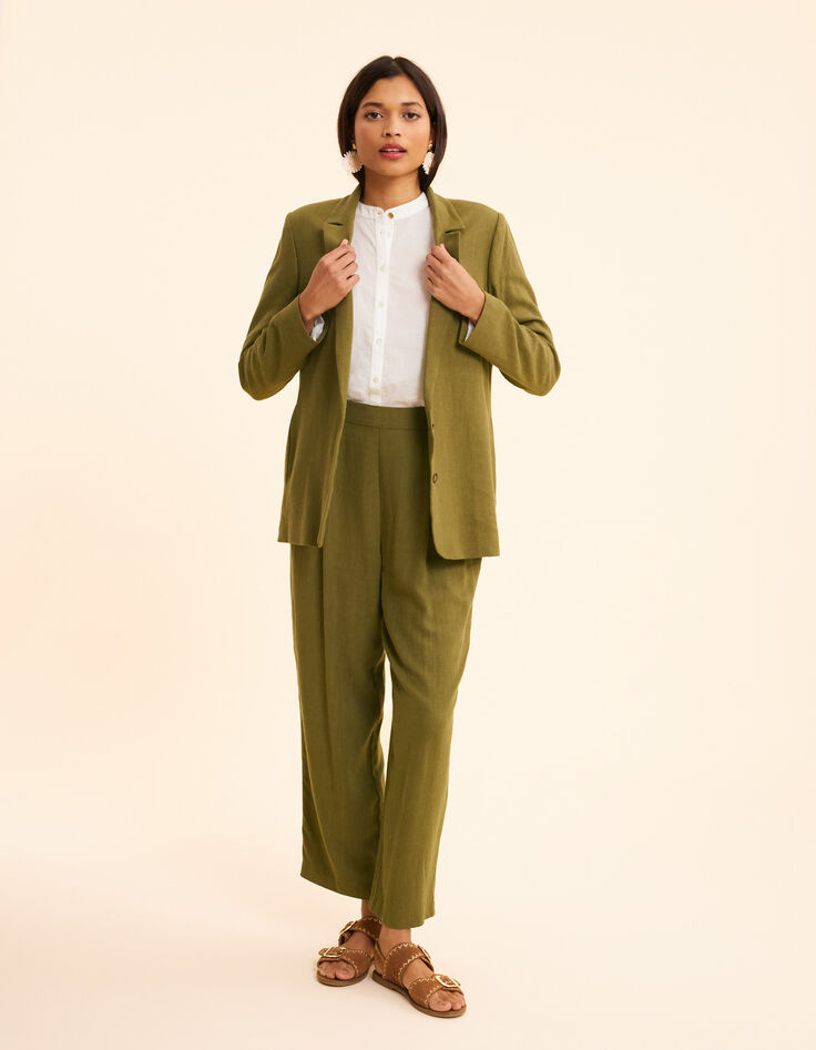 Ecru lurex krijtstreep motief pak broek I.Code-4