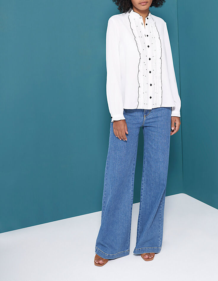 Blusa blanco roto volantes bord. negro I.Code-4