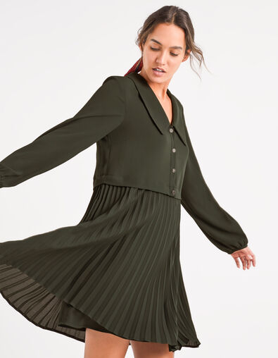 Robe chemise vert empire plissée I.Code