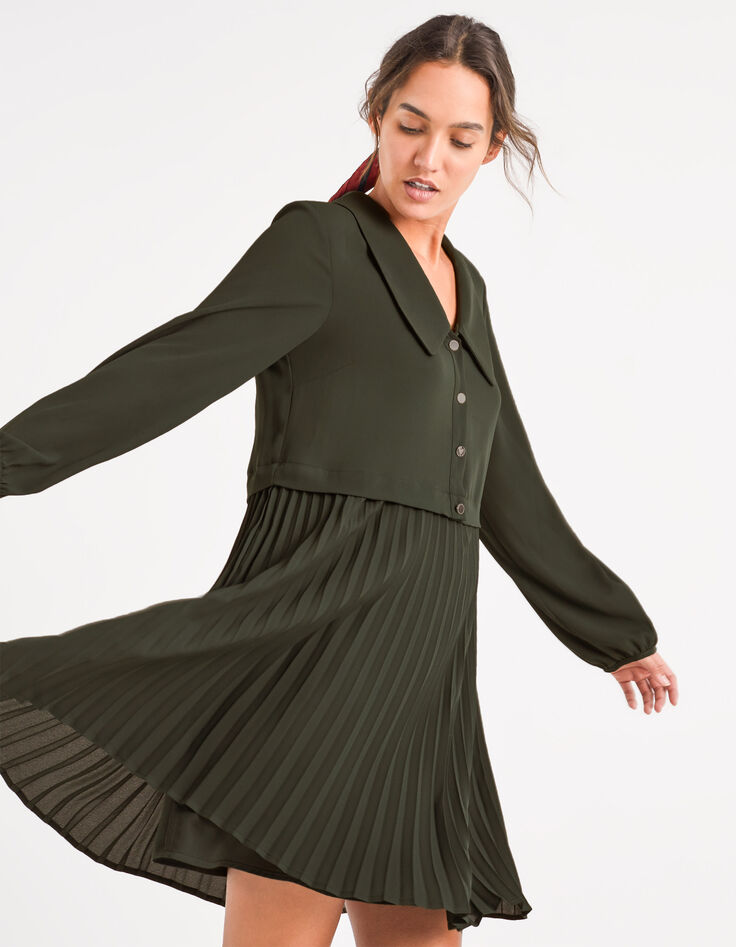 Robe chemise vert empire plissée I.Code-1