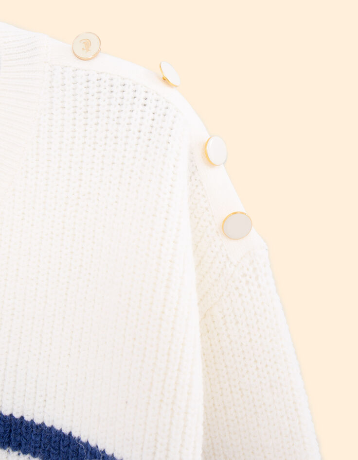Pull blanc tricot ray&eacute; bleu I.Code-10