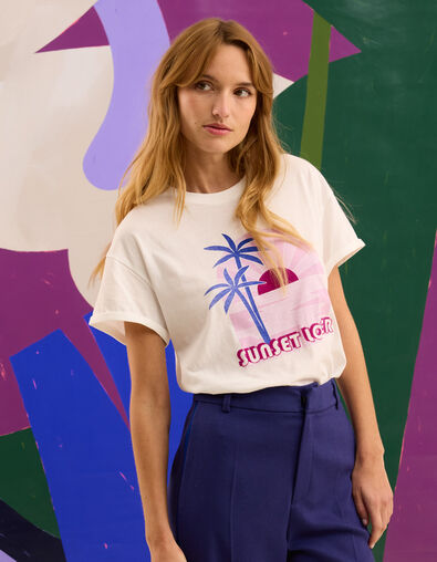 Tee-shirt manches courtes blanc coucher de soleil I.Code