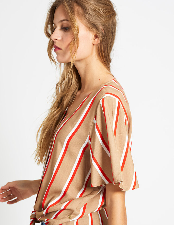I.Code sand with poppy and white stripes top - I.CODE